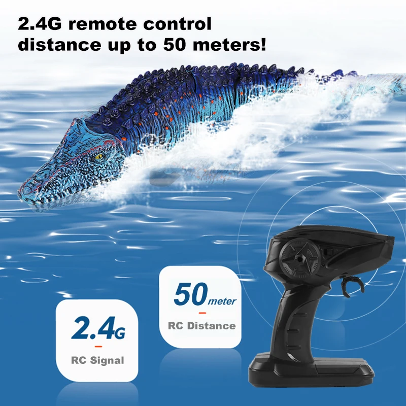 2.4G RC  Crocodile Simulation Animal Remote Control Ship Mosasaurus Swinging Dragon Outdoor Waterproof Toy Children Xmas Gift