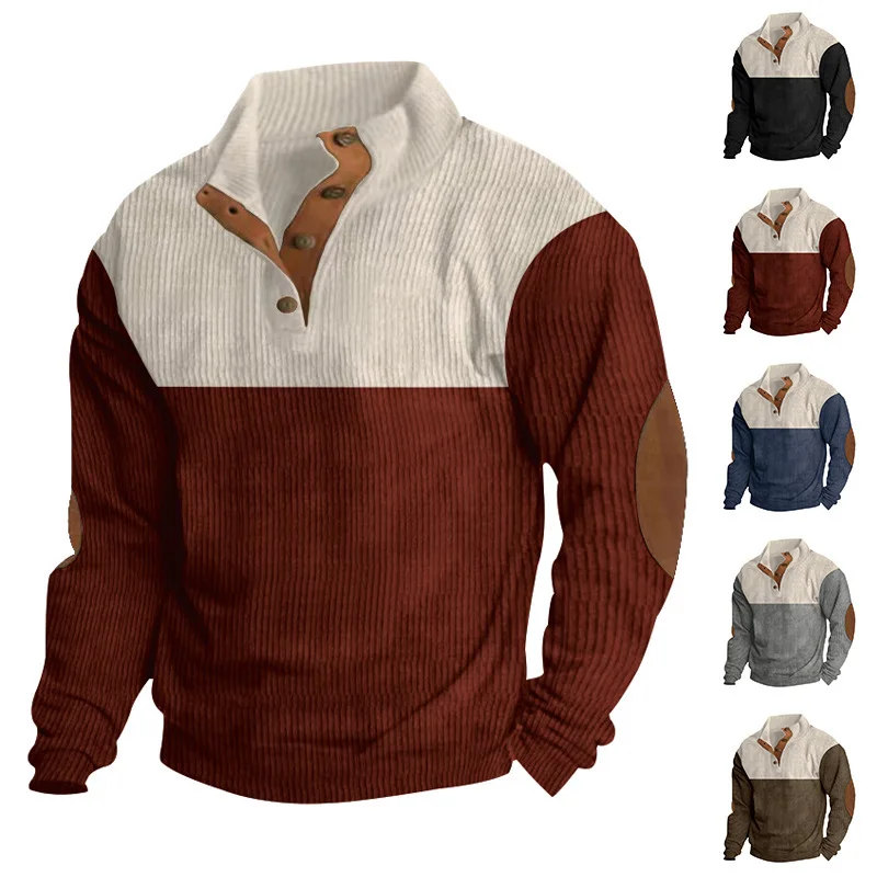 

Men's Casual Sporty Hoodie Heavyweight Corduroy Stand Collar Long Sleeve T-Shirt Style Color Block Pattern Spring Autumn Wear
