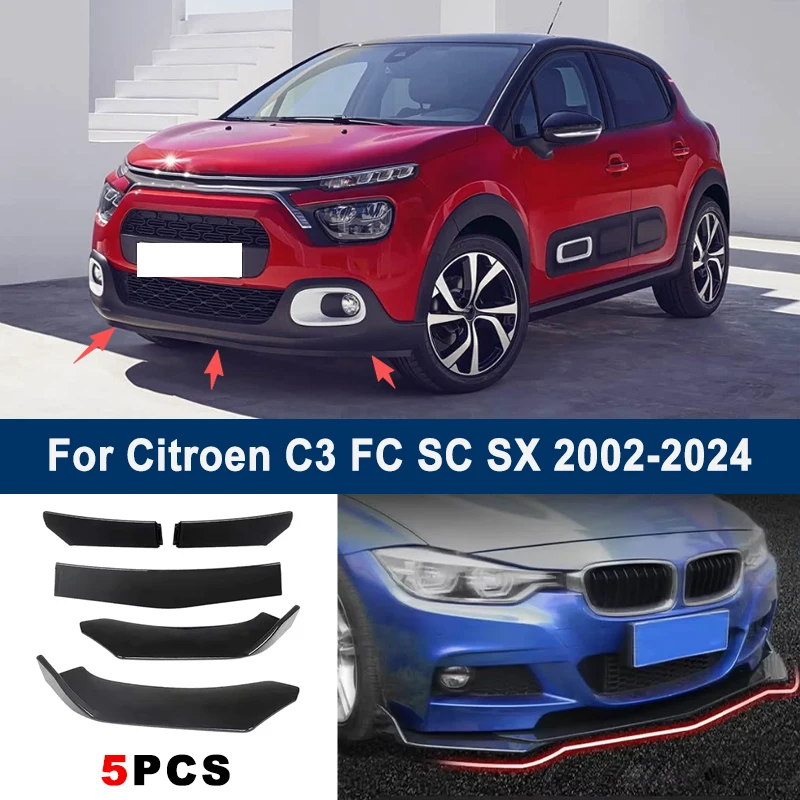 For Citroen C3 FC SC SX 2002-2024 model, adjustable 5PCS front bumper lip spoiler protection decorative kit, car body kit
