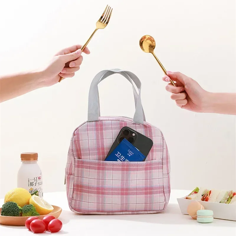 Borse termiche impermeabili per il pranzo a quadri Oxford per le donne borsa da Picnic chiusa con cerniera borsa termica per alimenti Bento Box