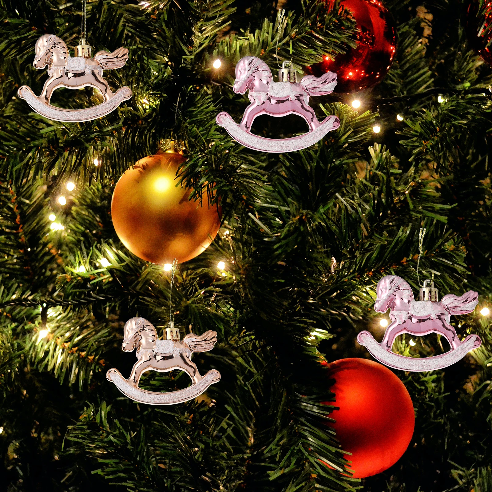 

6Pcs Christmas Tree Pendant Horse Shape Lovely Xmas Hanging Ornaments Small Plastic Decorations Festival Xmas Tree Pendant