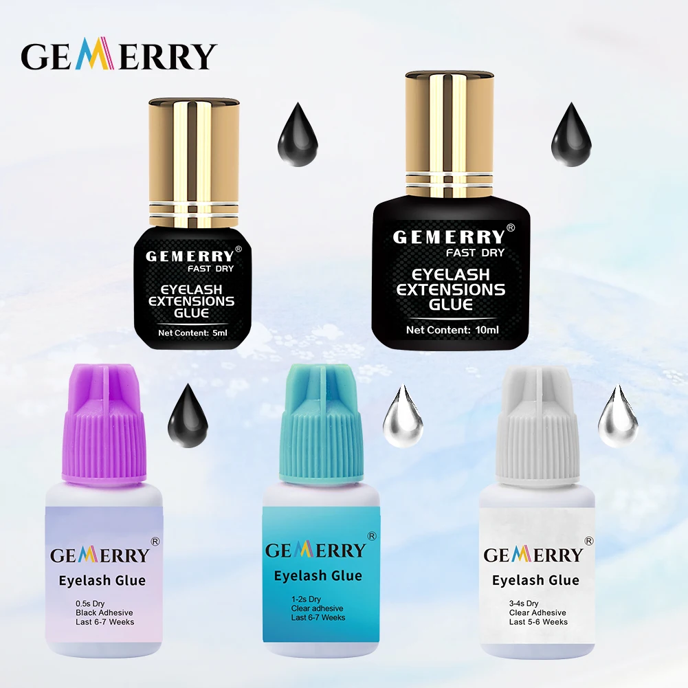 GEMERRY 5/10ML Fast Drying Eyelash Extension Glue Black lash Glue Strong Adhesive for False Eyelashes Retention 3-6 Months