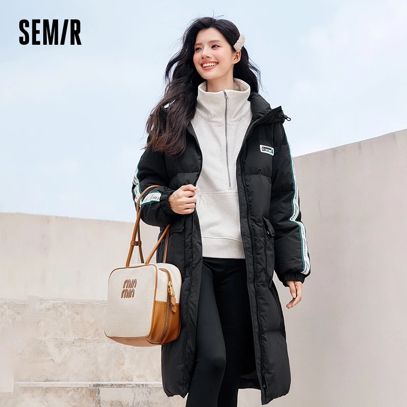 Semir Down Jacket Women Long Loose 2024 Winter New Three-Defense Raglan Sleeve Hooded Thick Coat