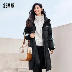 Jaqueta semir para mulheres, casaco longo solto, casaco encapuzado espesso, manga raglan, três defesas, novo, inverno, 2024