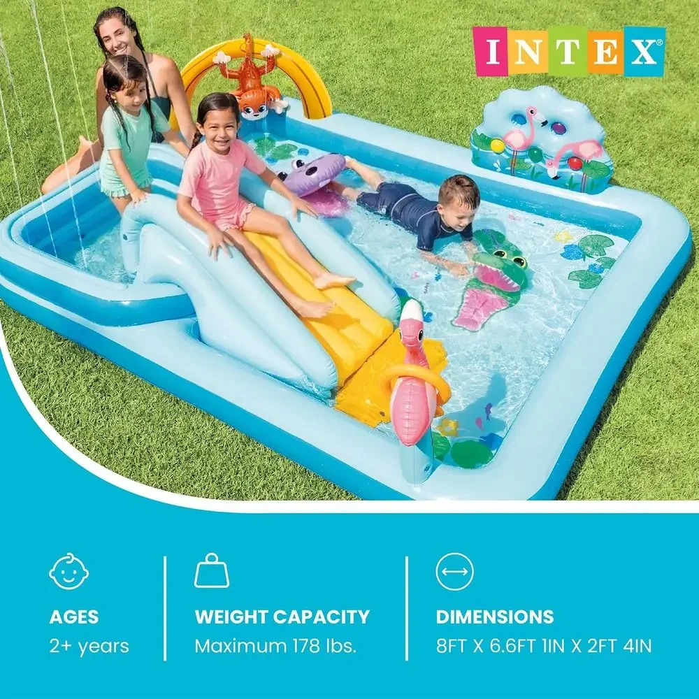 Inflatable Jungle Adventure Play Center with Water Slide for Kids - Outdoor Splash Pad