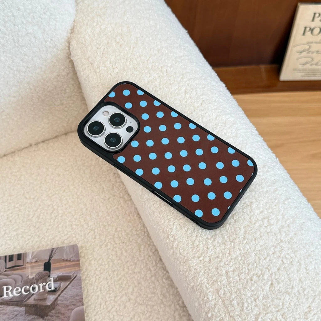 ريترو بسيط الأزرق موجة نقطة البني Bowknot مع حامل للصدمات واقية غطاء الهاتف آيفون 17 16 15 14 برو ماكس