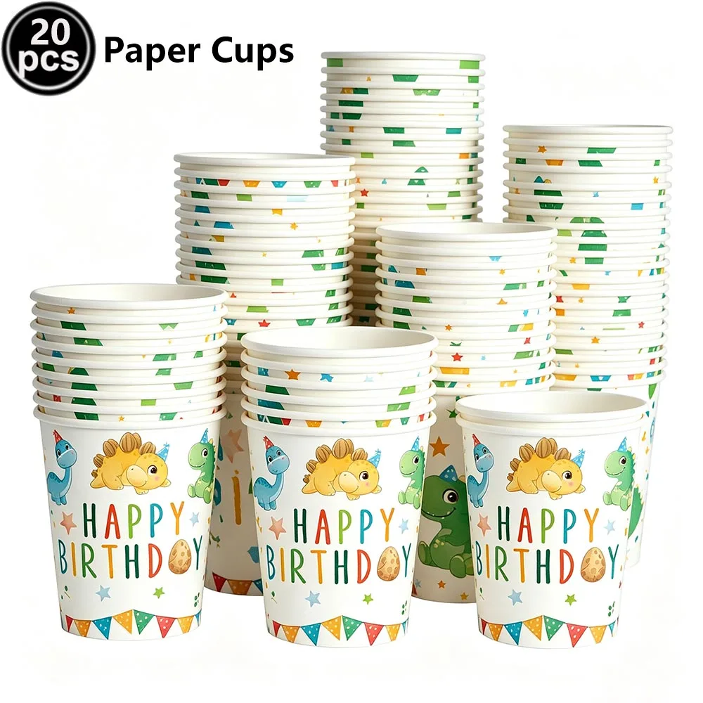 Cute Cartoon Green Dinosaur Disposable Tableware Paper Plates Cups Napkins Tablecloth Birthday Party Baby Shower Decor Supplies view 6