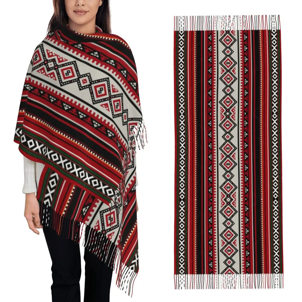 جريئة أوكرانيا نمط Vyshyvanka التطريز البوهيمي وشاح شرابة الأوشحة للنساء شالات ويلتف طويل الخريف الشتاء شال التفاف