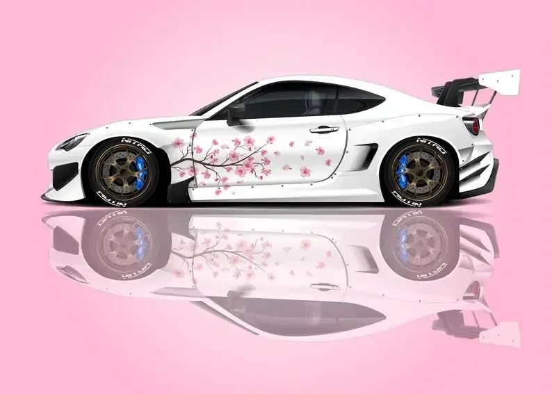 Sakura Cherry Blossom Livery, Japanese Side Car Decal, Universal Size, Large Vehicle Graphicscar Long Stripe Decal 2PCS