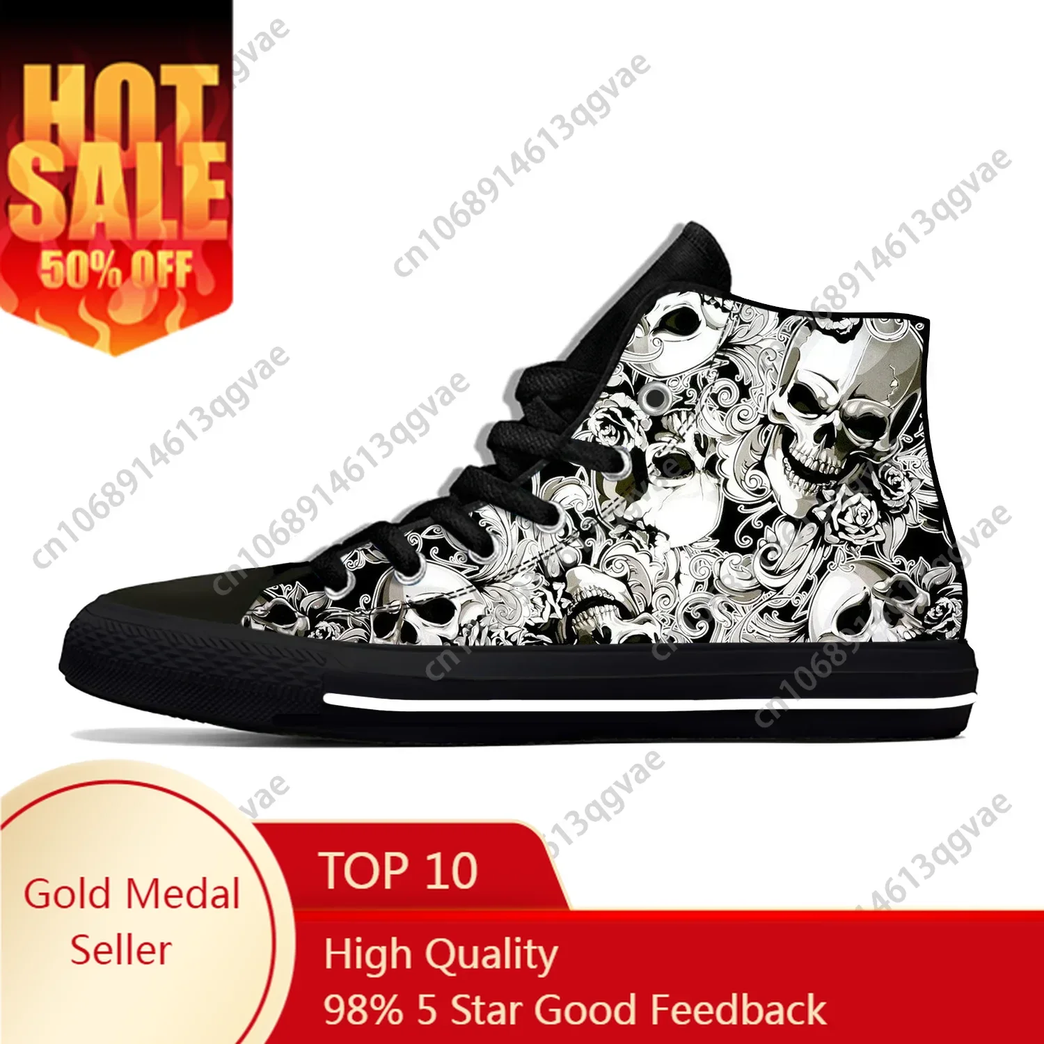 

Hot SKull PAisley Gothic Goth Horror Punk Scary Cool High Top Breathable Men Women Summer Sneakers Lightweight Casual Shoes