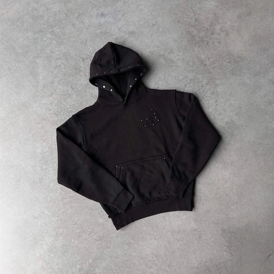 

2026 new men's and women's punk streetwear hoodie with willow nail decoration pullover hoodie