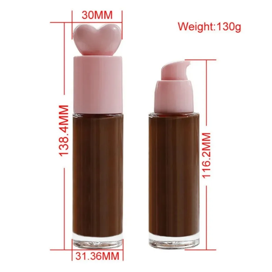 Fond de teint liquide en forme de cœur rose végétalien, Logo personnalisé de marque privée, correcteur hydratant, conception de presse, primaire de maquillage en gros, 30ml