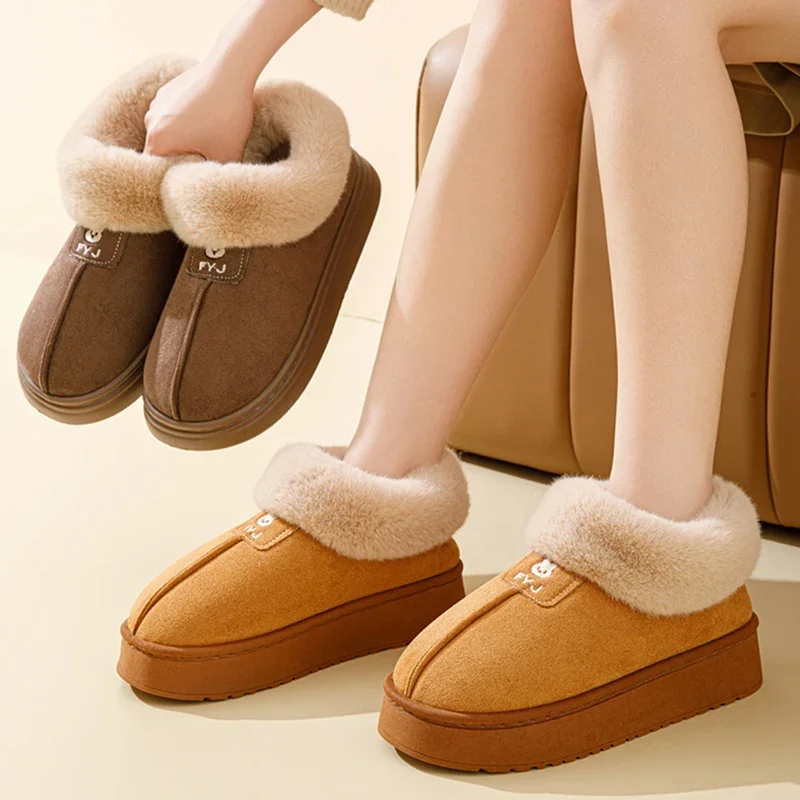 

Женские зимние ботинки на платформе из искусственного меха, нескользящая теплая обувь с хлопковой подкладкой, женские женские зимние пушистые ботильоны без шнуровки 2025 г.