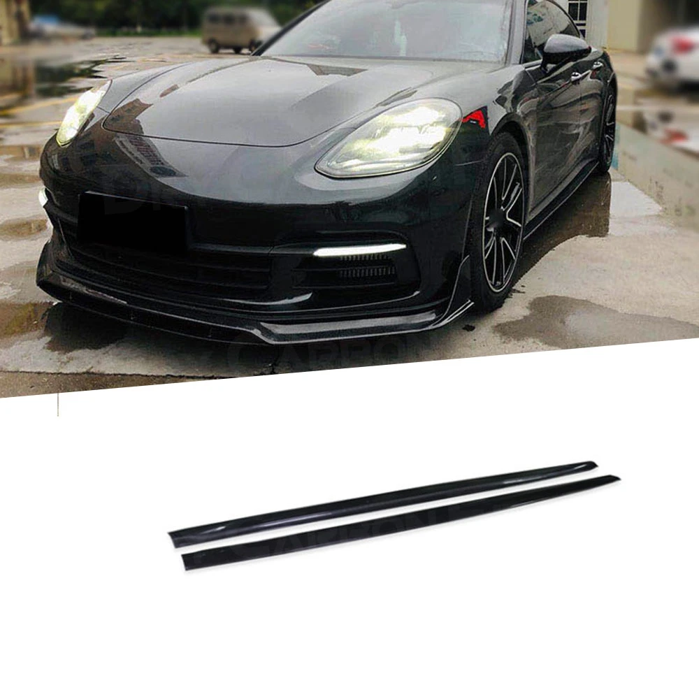 2Pcs Carbon Fiber / FRP Side Skirts Aprons For Porsche Panamera 971 2017 2018 2019 Door Bumper Lip Cover Protector