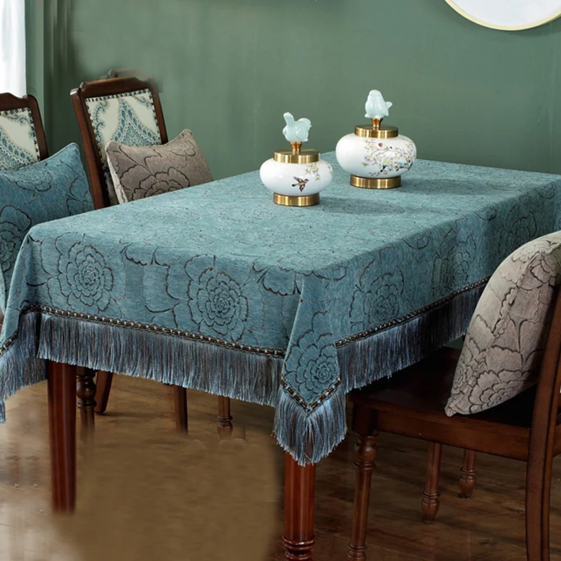 

European Style Chenille Table Cloth Thicken Rectangular Tassel Jacquard Tablecloth Household Dustproof Table Cover Party Events