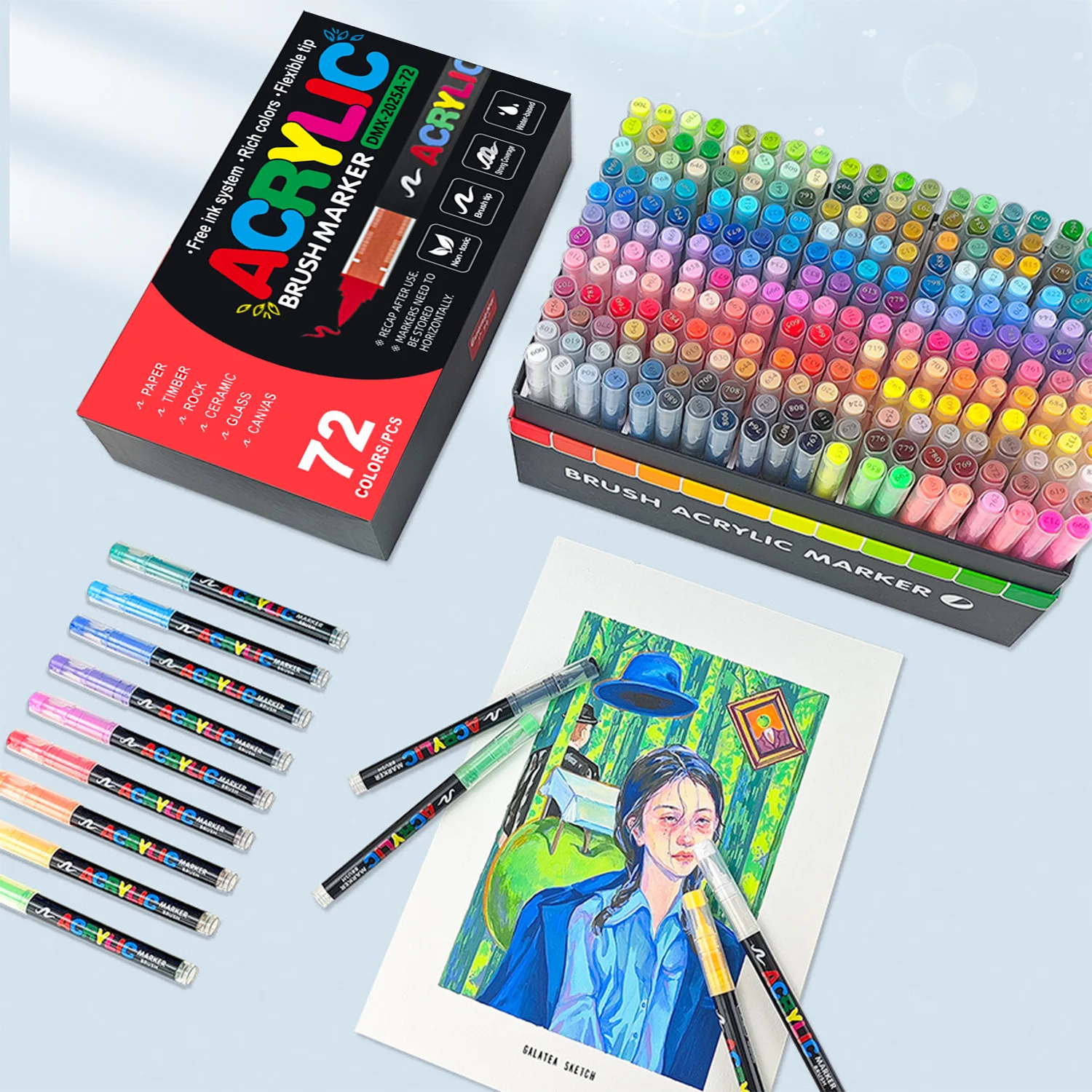 

12-72 цвета, маркер для акриловой краски, набор прямых жидких чернил, ручки для рисования, товары для рукоделия, мягкий кончик кисти для детей и взрослых, рождественский подарок