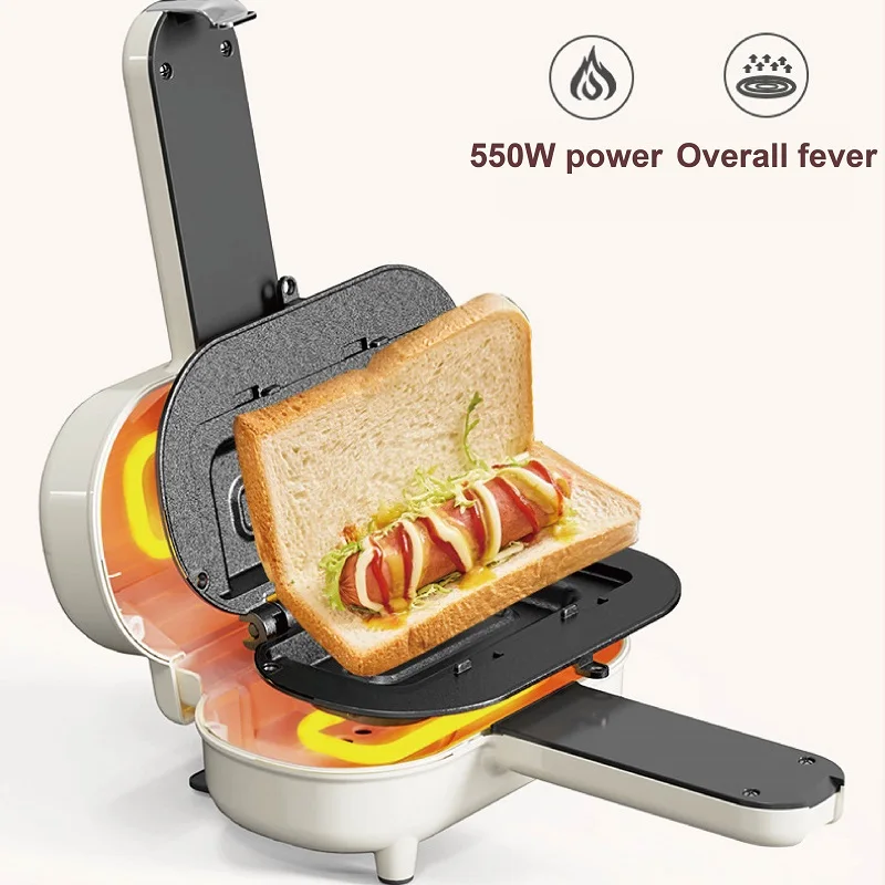 550W Electric Sandwich Machine Portable Breakfast Machine Home Single Slice Toast Hot Dog Machine Double-sided Heating Toaster