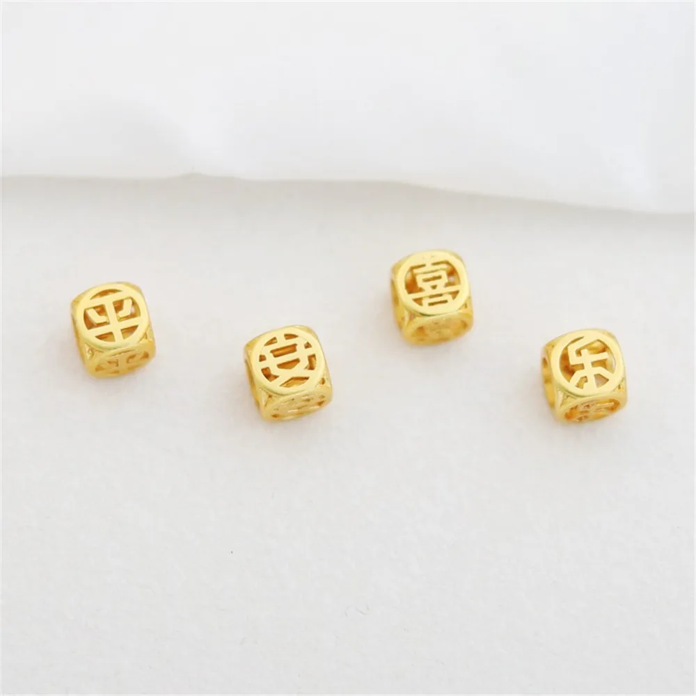 1PCS 18K Gold-Color Matte Gold Hollow Square Bead Bracelet, Jewelry Accessories, Peace, joy, 3-dimensional, 6mm