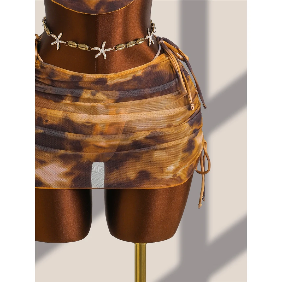 Tie-Dye-Bikini mit Rock, Neckholder-Überwurf, Damen-Badeanzug, Damen-Bademode, vierteiliges Bikini-Set, Badeanzug, Badebekleidung, Schwimmbekleidung V8114 – Detail 13
