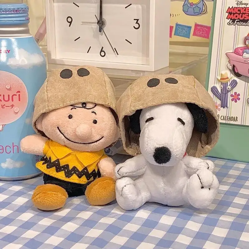 Creative Funny Paper Bag Face Cover Plush Keychain Charlie Brown Snoopy Pendant Cute Stuffed Toy Backpack Hanging Decoration