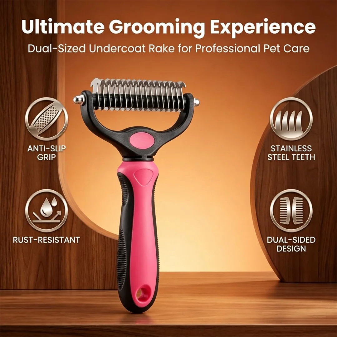 Dog and cat hair removal comb, long haired pet lower layer hair combing brush, remove knots and loose hair, thick hair care tool