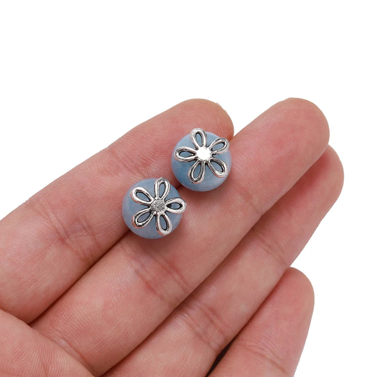 DIY Accessories Material Five Leaf Grass Bead Hat 11.5mm Retro Vintage Silver Hollow Flower Bead Hat