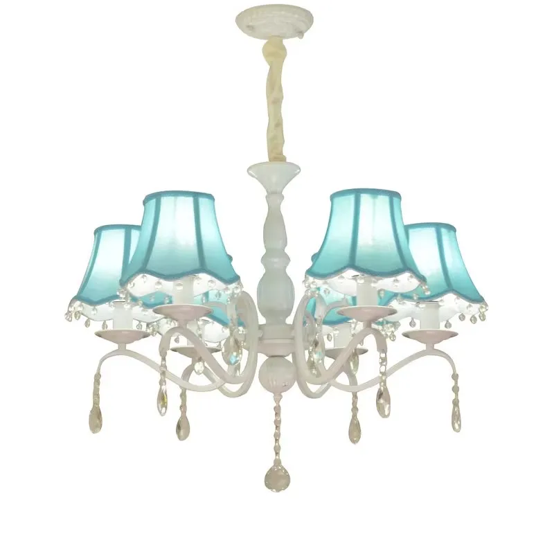 

American Crystal Chandelier Pastoral Style Nordic Living Room Bedroom Restaurant Droplight Hotel 6 Heads Iron Art Fabric Lamp