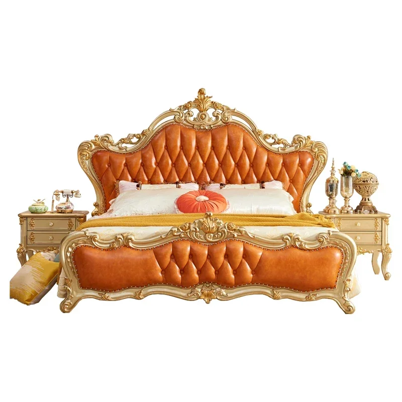 

Leather Custom Luxury Double Bed European Hand Carved Luxury Modern Double Bed Queen Girl Muebles Para Dormitorio Furniture