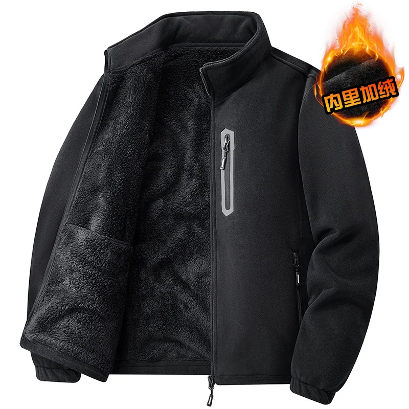 

Men's Winter Warm Short Stand Collar Outdoor Riding Coat Windproof Warm Hooded Winter Outdoor Thick Thermal Polartec Fleece Coat