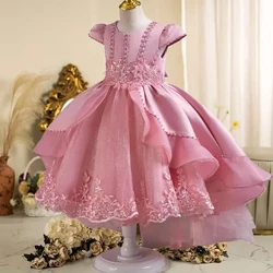 Girl's pearl Birthday Beaded Flower Tail Fluffy Dress 4-12 years old New Girls Embroidered Sequin Wedding Girls Princess Dress