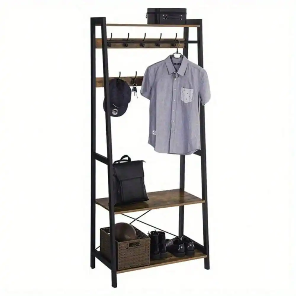 Hall Tree With Shoe Storage Bench, Steel Frame With Hooks for Entryway, Freestanding Coat Rack Stand for Living Room, Bedroom