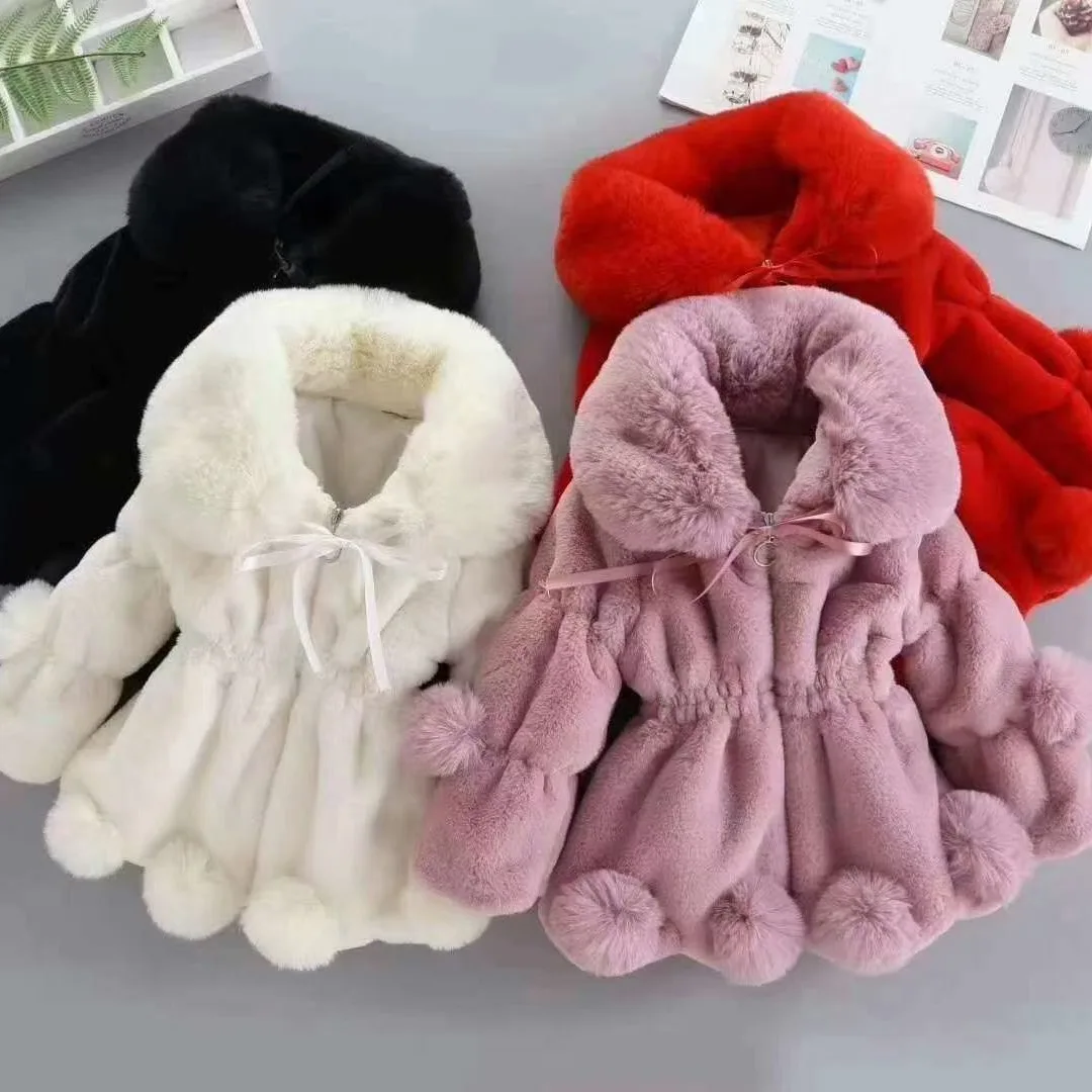 1-7 Year Baby Girls Jacket Autumn Winter Warm Faux Fur Coat For Girls Christmas Princess Outwear Fashion Plush Children Clothing