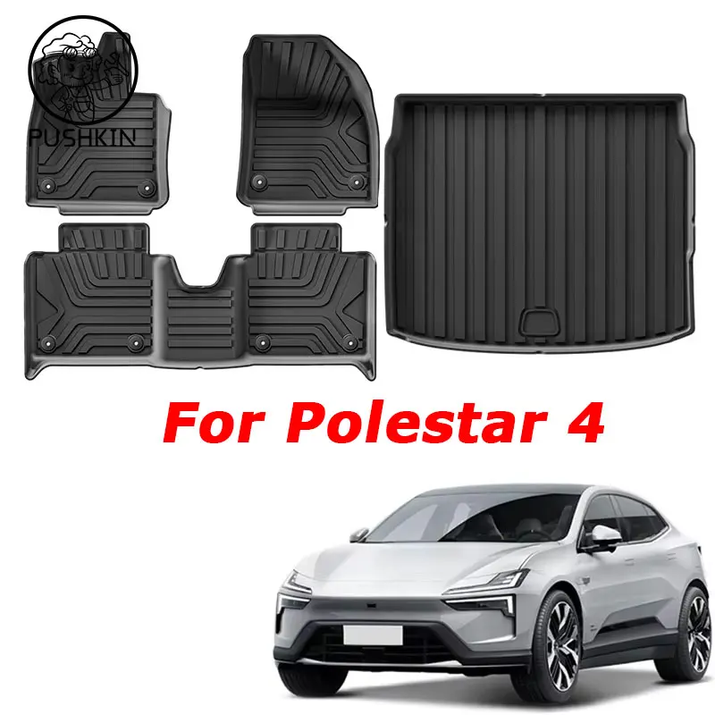 

For Polestar 4 2024 2025 LHD Car Floor Mats Cargo Liner Trunk Pad TPE 3D Foot Mat Waterproof Odorless Tray Set Accessories