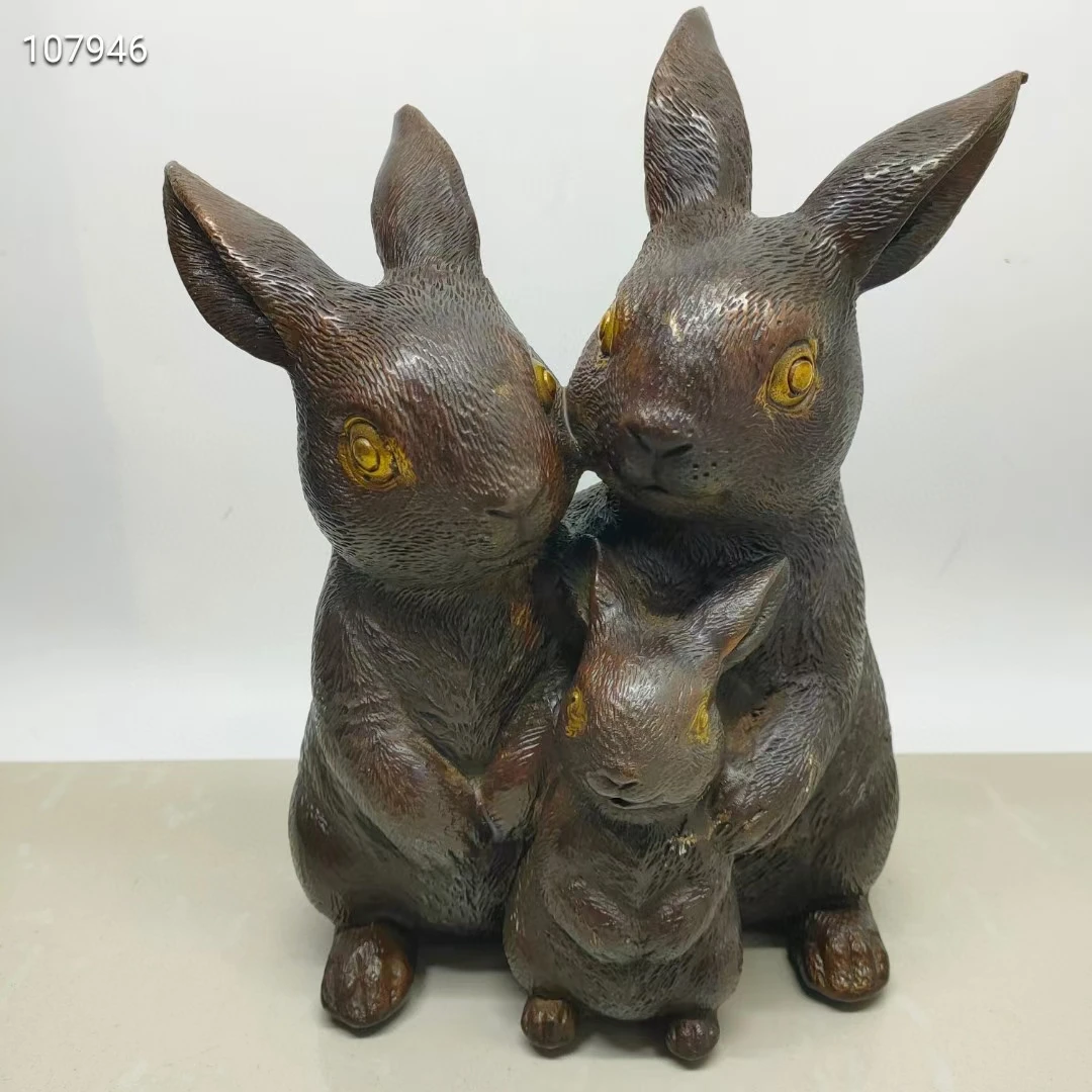 Auspicious Pure Copper Auspicious Rabbit Dad Mom Child Statuary Good Fortune Home Mascot Bring Wealth Display