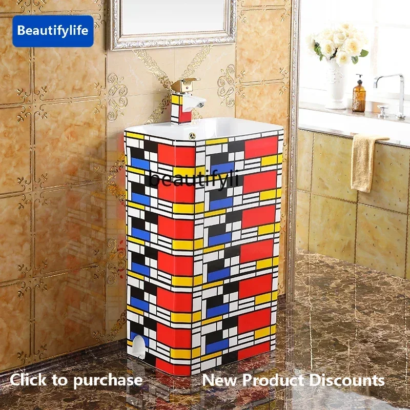 Hot sales  European classical ceramic floor-to-ceiling color hand wash basin column wash basin