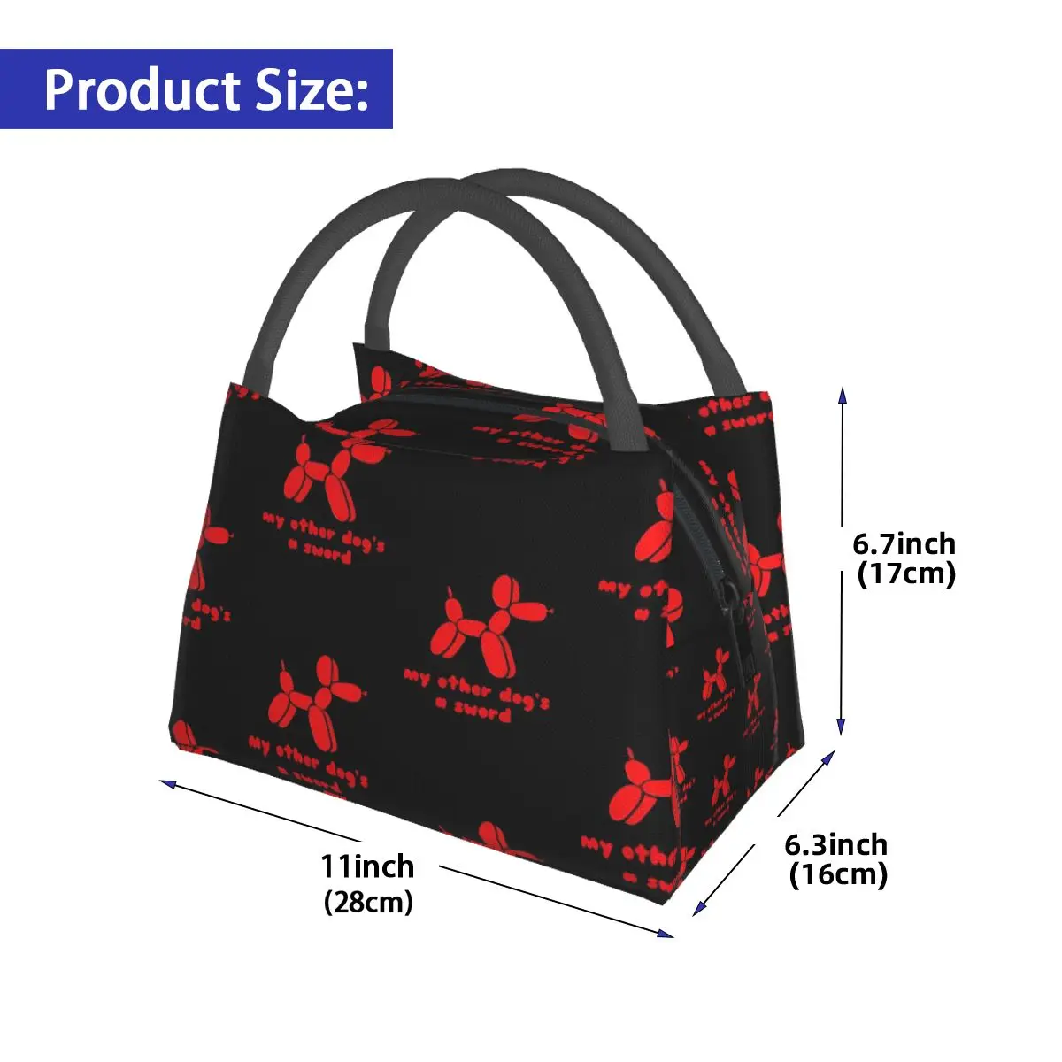 Balloon Dog Lunch Bag Red Animal Print Portable Zipper Lunch Box Travel Print Cooler Bag Aesthetic Oxford Thermal Lunch Bags