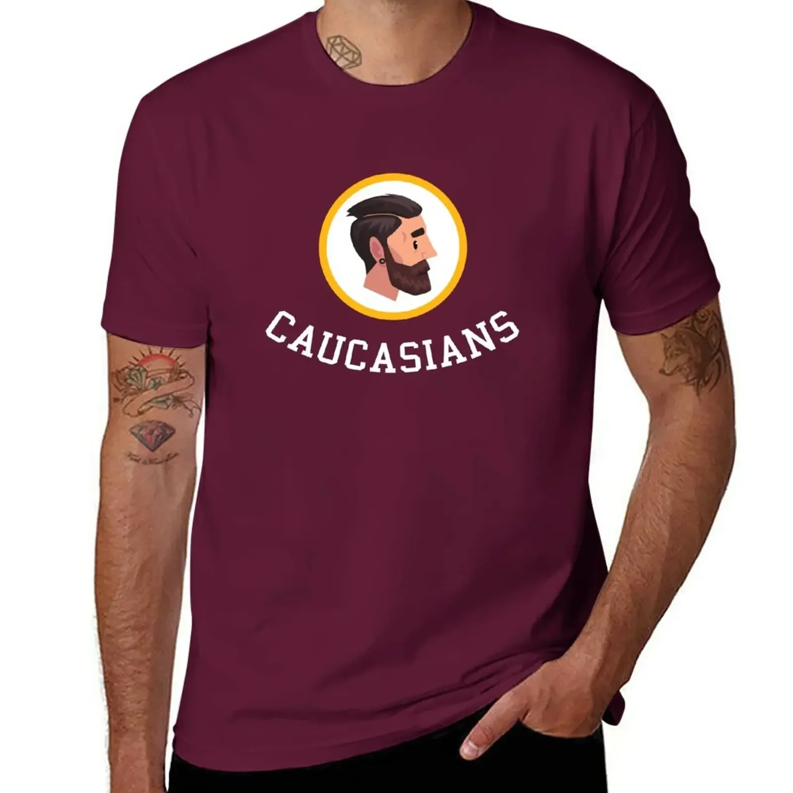 Animal print oversized T-shirt men Washington Caucasians - Football Parody Logo - Hipster White People Sports Fan T-Shirt boys