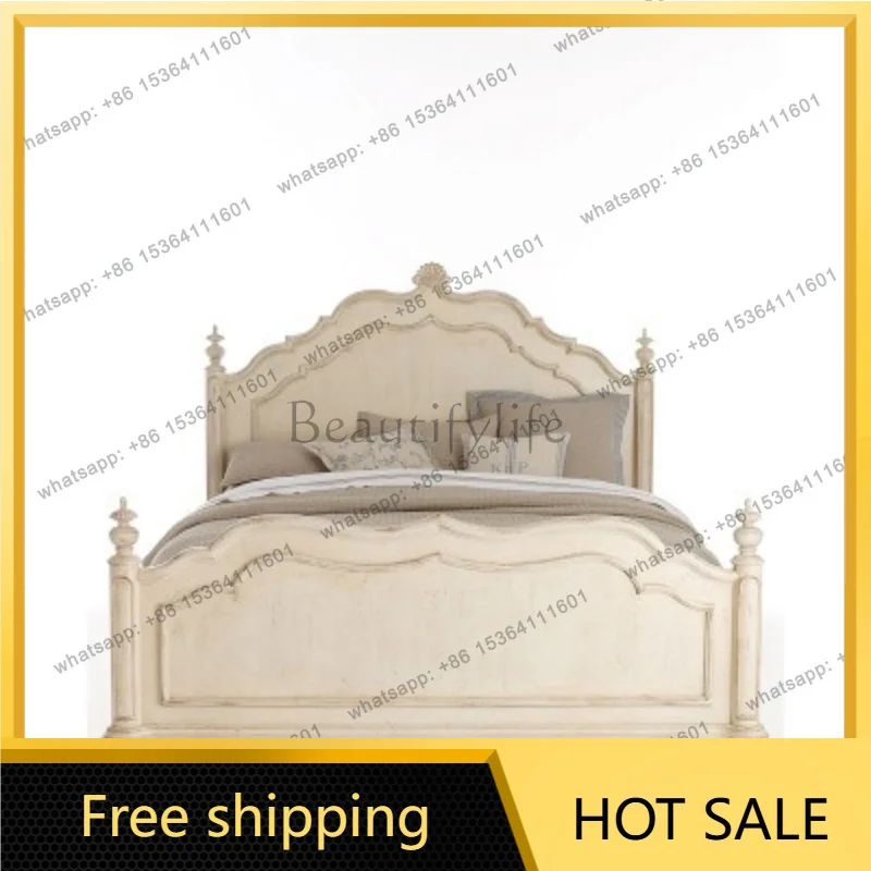 Zj. French retro solid wood bed master bedroom American minimalist modern white princess bed