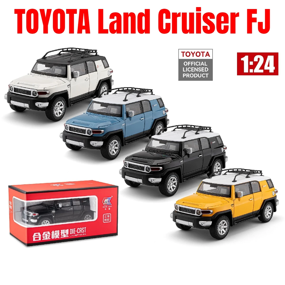 

1/24 Toyota FJ Land Cruiser SUV Off Road Toy Car Diecast Metal Alloy Vehicle Miniature Model Collection Gift For Boy Children