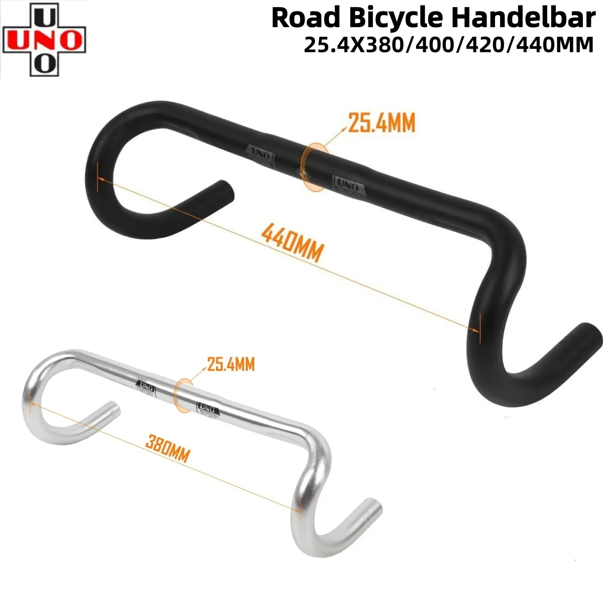 Image of UNO CR21 Rennrad-Lenker, BMX-Faltrad, gebogener Lenker, Durchmesser 26 mm, kompatibel mit 25,4 mm lang, 380/400/420/440 mm