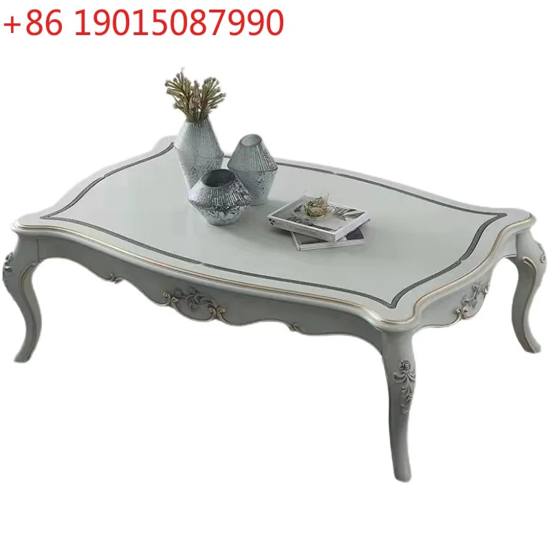 

Light luxury French furniture European solid wood long coffee table hand-carved custom furniture paint coffee table
