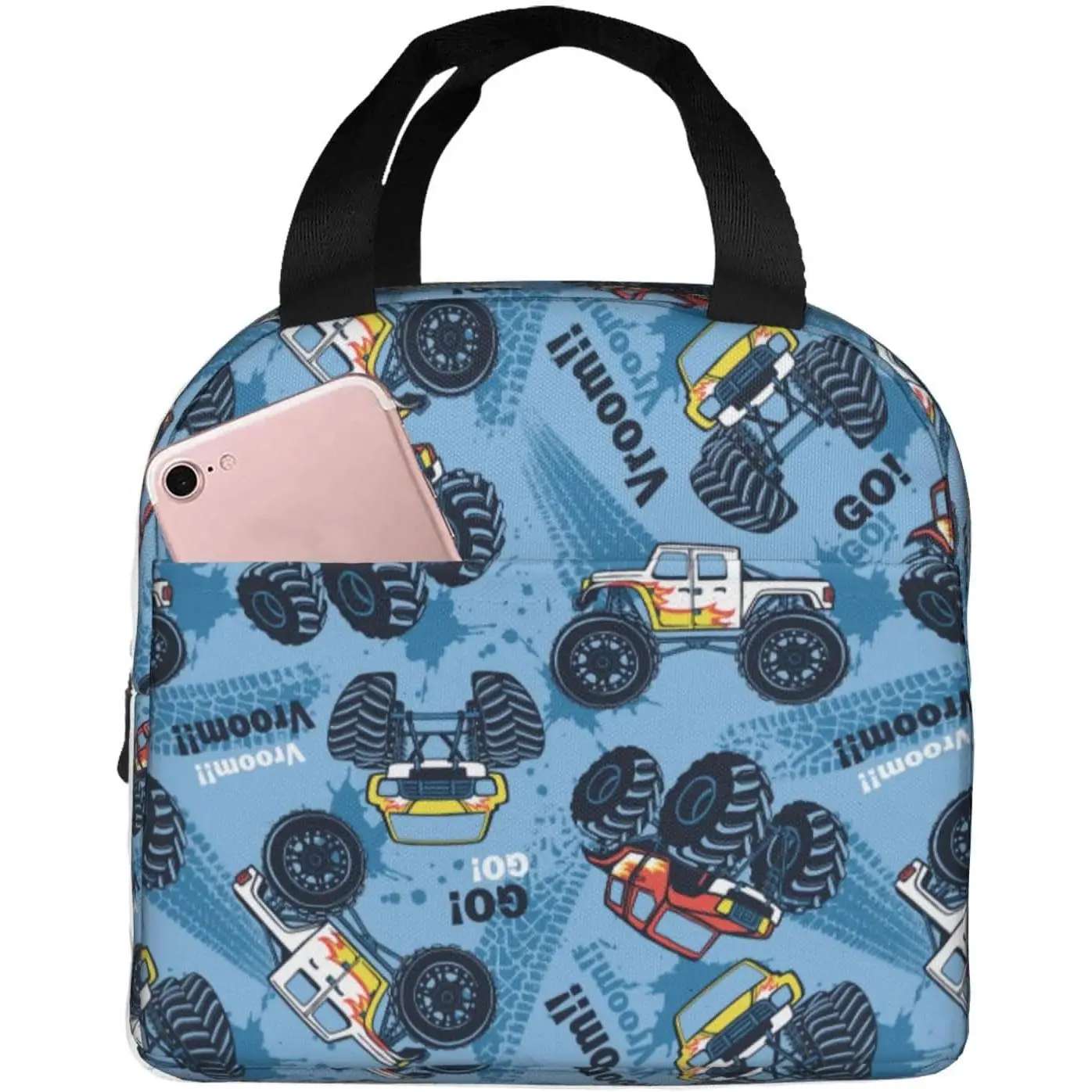

Truck Cars Blue Lunch Bag Compact Tote Bag Reusable Lunch Box Container For Women Men School Office Work, 6l
