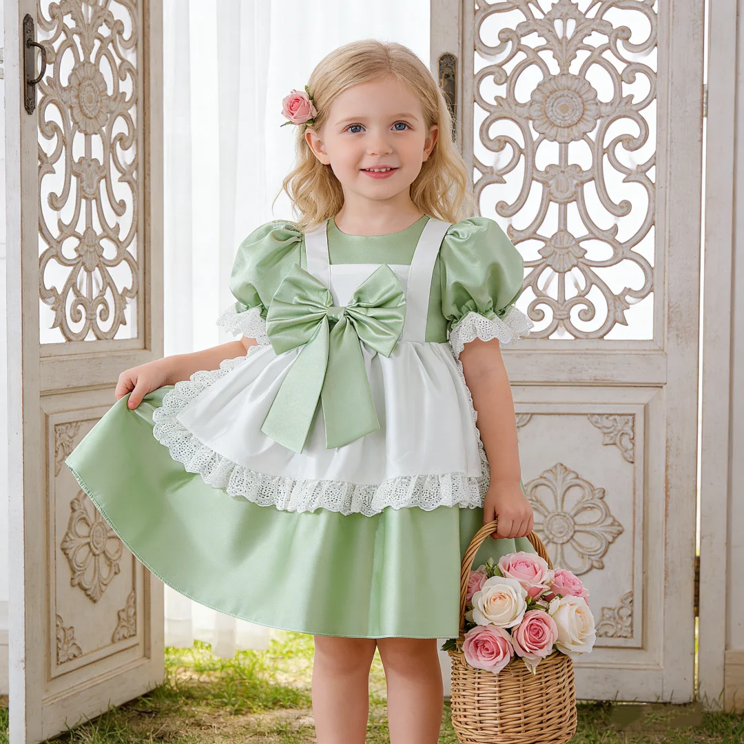 

Girls dresses princess dresses Alice in Wonderland puff sleeve bow dresses Apron fluffy skirt role-playing festival performance