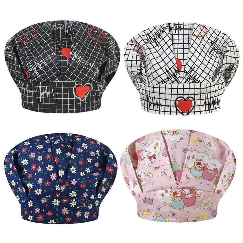 4 قطع غطاء فرك العمل قابل للتعديل مع العصابة أنماط الكرتون المطبوعة معاطف للأطباء والممرضات طبيب الأسنان الغبار منتفخ مطاطا #1