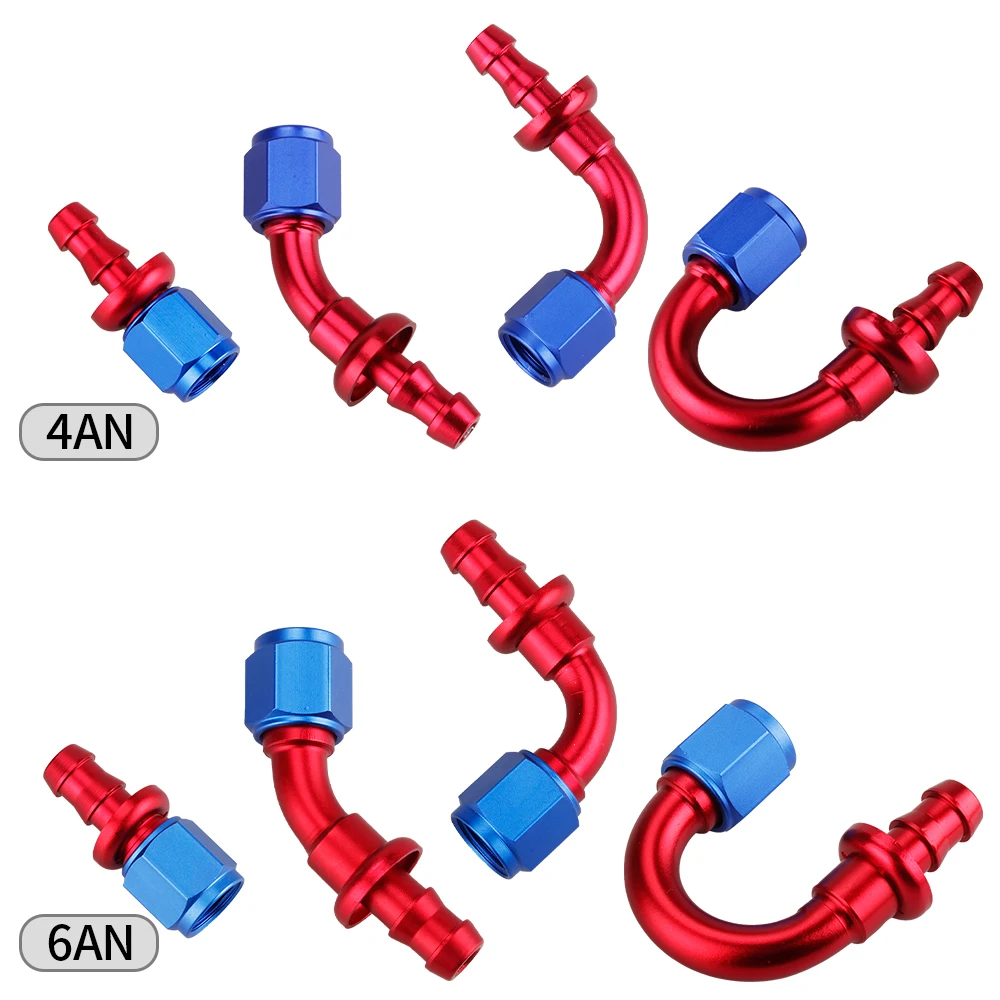 AN4/AN6 Straight 0/45/90/180 Degree Female Swivel to Push Lock Hose End Fitting Oil Fuel Hose End Connection Adapter