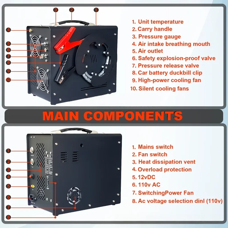 مضخة هواء مثبتة على السيارة ذات ضغط عالي، مضخة زيت ضاغط الهواء، ضغط عالي بدون ماء، مناسبة لزجاجات الغوص #4