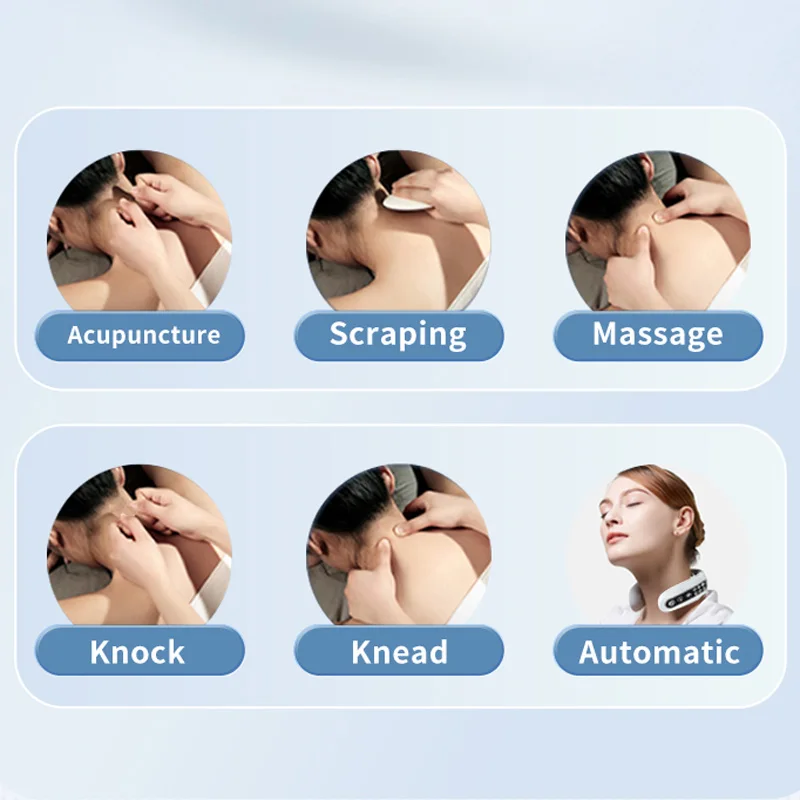 Electric Neck Massager EMS Pulse Rechargeable USB Cervical Traction Therapy Massage Stimulator Pain Relief Heating Function