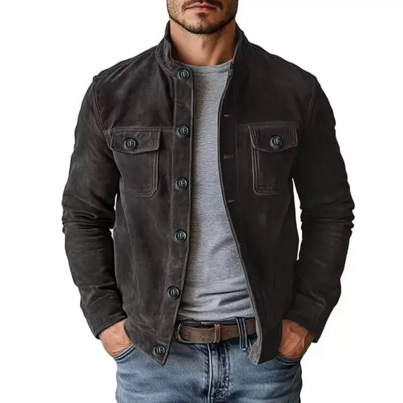 Autumn and Spring New Fashion American Vintage Motorcycle Single-breasted Jacket Men's Casual Loose Sports Plus Size Coat