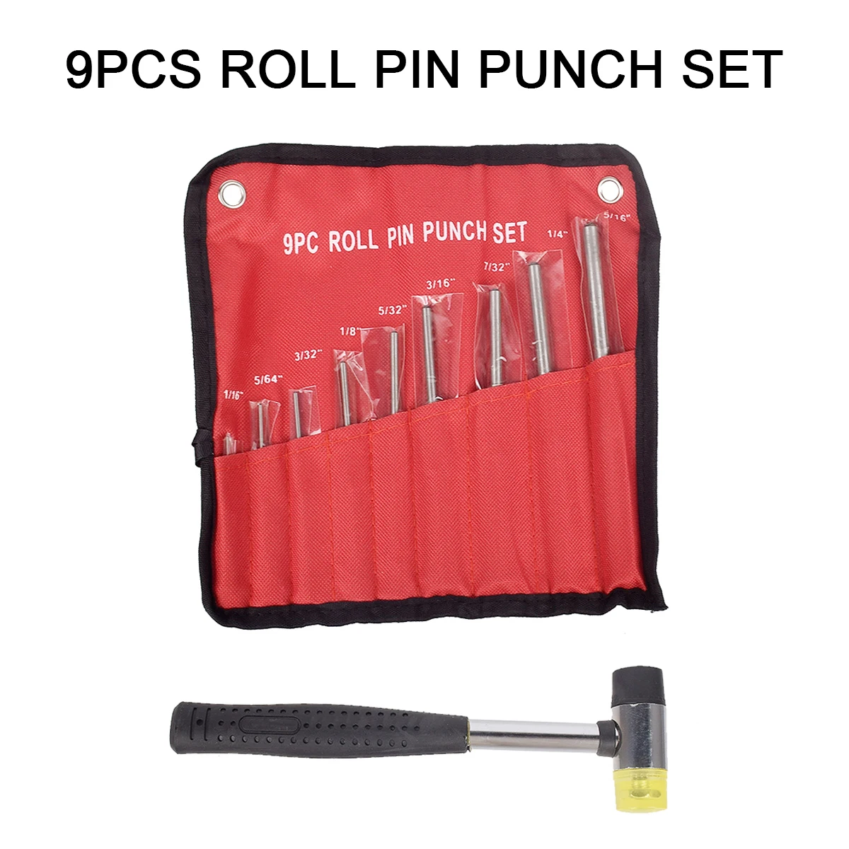 

Tactical 9Pcs Round Head Pins Remover Repair Bench Block Grip Roll Pin Punch Tool Set Steel Multi Size Pistol Accessories