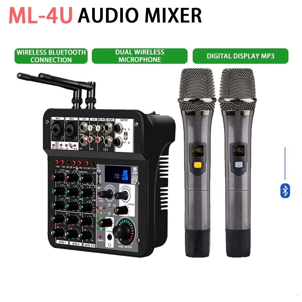 DJ Audio Mixer Console com microfone sem fio, desempenho de gravação do YouTube, palestra, ML-4U, 10 horas, USB